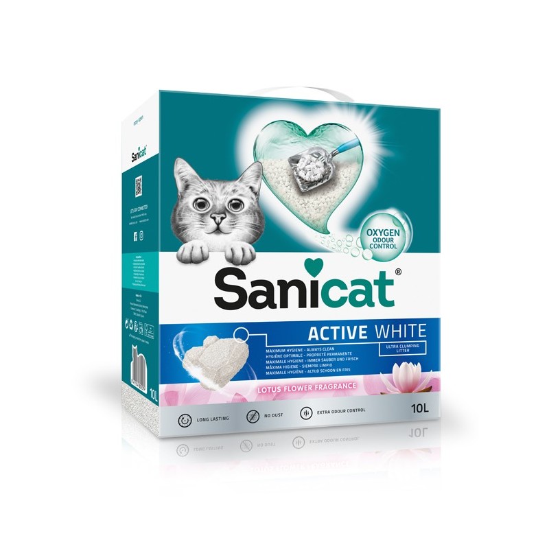 Areia aglomerante Active White Lotus para gatos - Sanicat