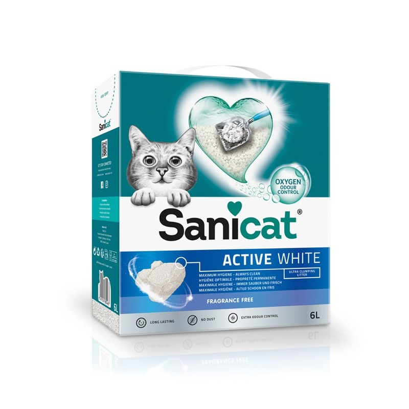 Areia aglomerante Active White Fragrance Free para gato - Sanicat