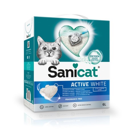 Areia aglomerante Active White Fragrance Free para gato - Sanicat