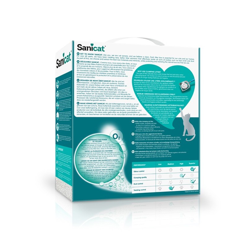 Areia aglomerante Active White Fragrance Free para gato - Sanicat