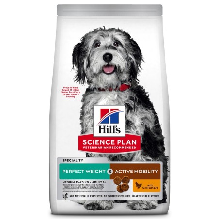 Hill's Perfect Weight & Active Mobility Medium - Ração seca para cão médio para controlo do peso e mobilidade - Frango