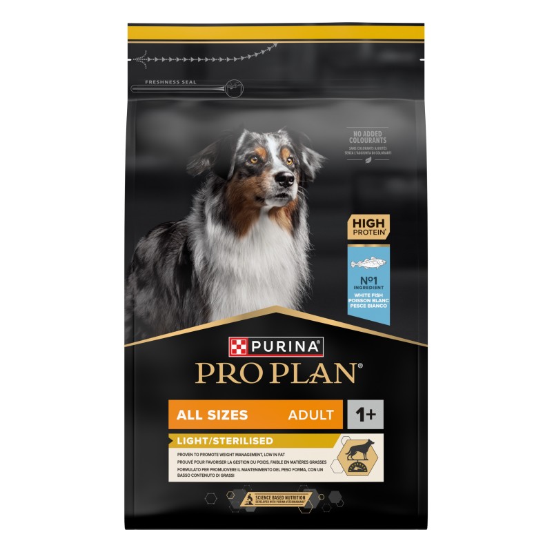 Ração para cão Pro Plan Light/Sterilised - Peixe branco