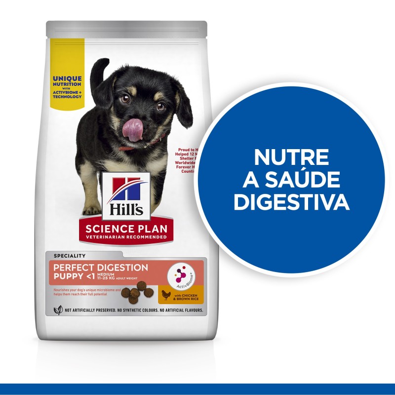 Ração para Cão - Hill's Perfect Digestion Puppy Medium - Frango e arroz